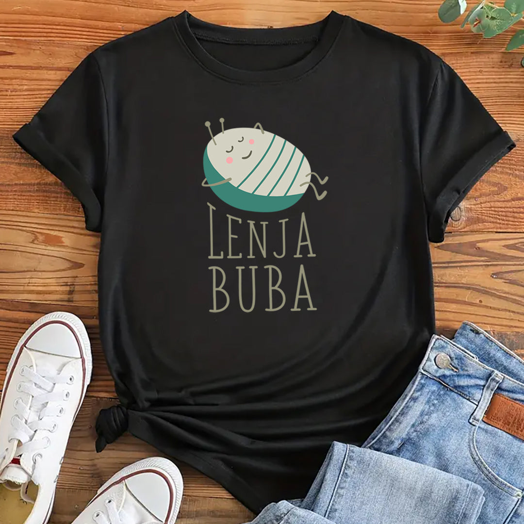 Crna majica sa ilustracijom bube koja spava i natpisom Lenja Buba