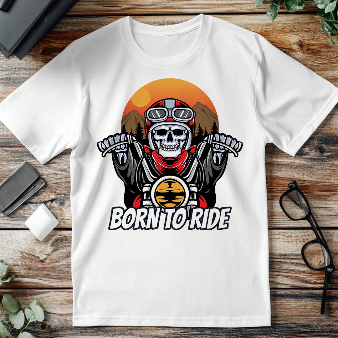 Bela pamučna majica born to ride sa unikatnim printom za vozače
