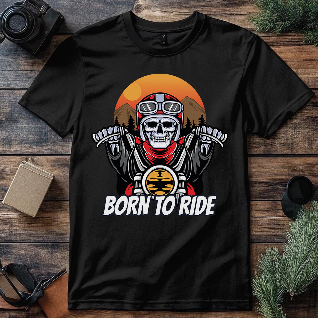 Crna pamučna majica born to ride sa unikatnim printom za vozače