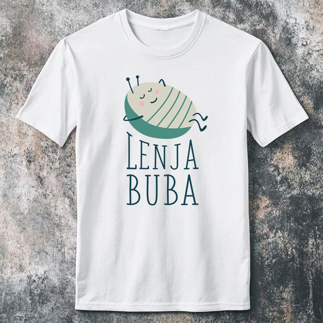 Muška bela pamučna majica sa ilustracijom i natpisom Lenja buba, originalna DTF štampa
