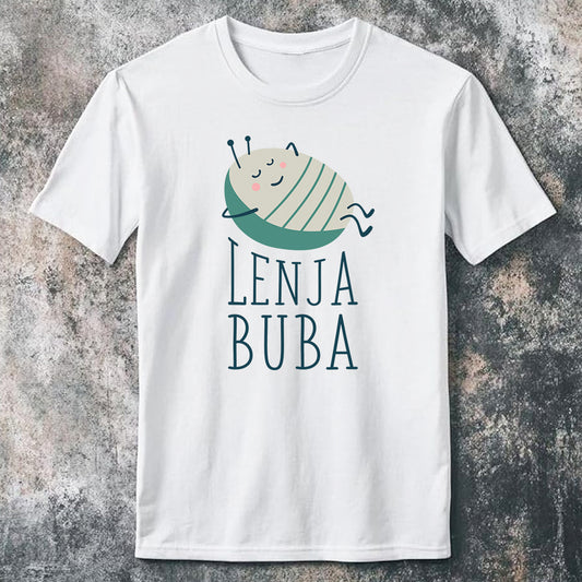 Muška bela pamučna majica sa ilustracijom i natpisom Lenja buba, originalna DTF štampa