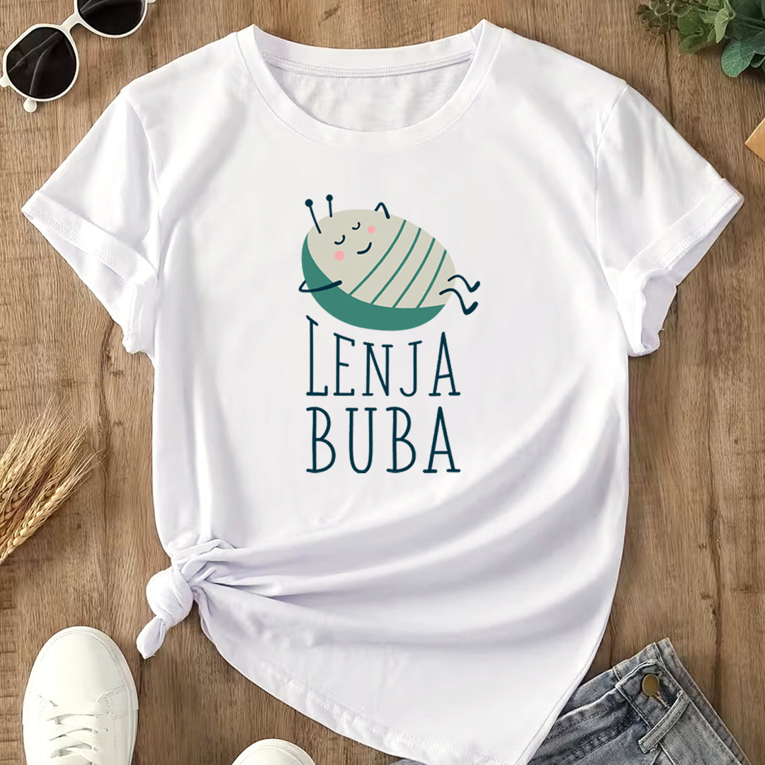 Bela majica sa ilustracijom bube koja spava i natpisom Lenja Buba