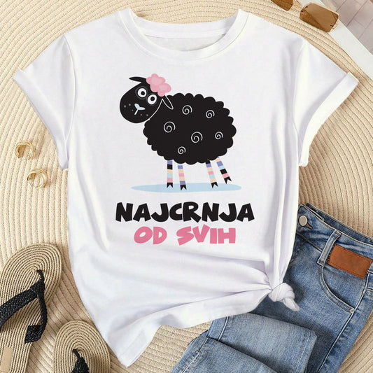 bela zenska majica sa natpisom najcrnja od svih