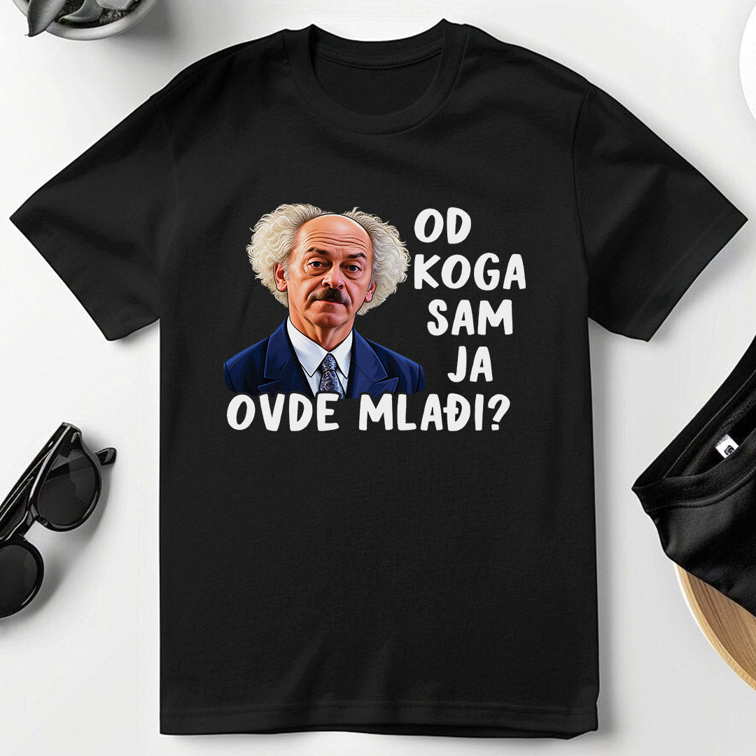 Crna smešna majica Od koga sam ja ovde mlađi sa duhovitim motivom