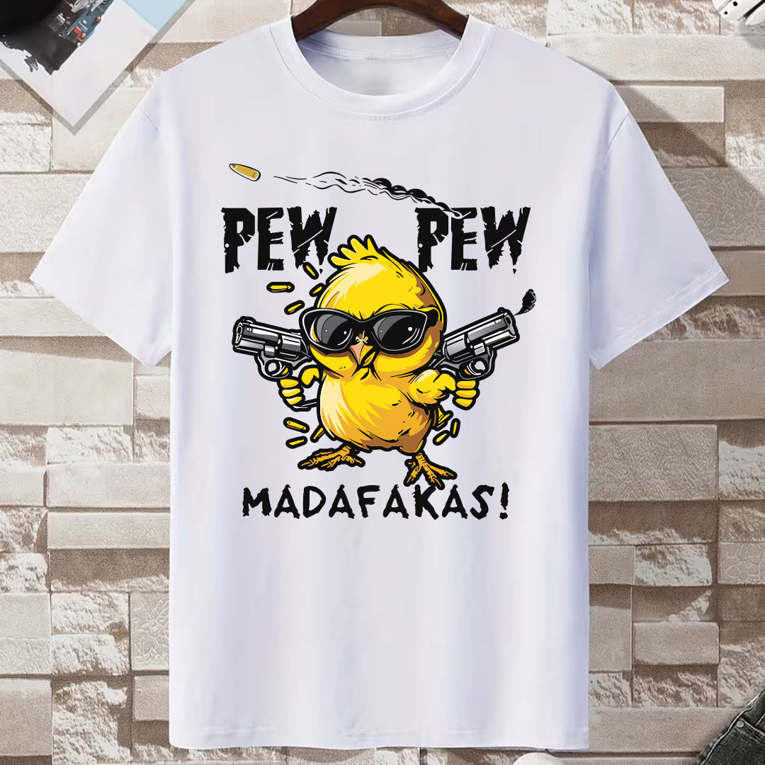 Bela majica Pew Pew Madafakas sa smešnim printom pileta