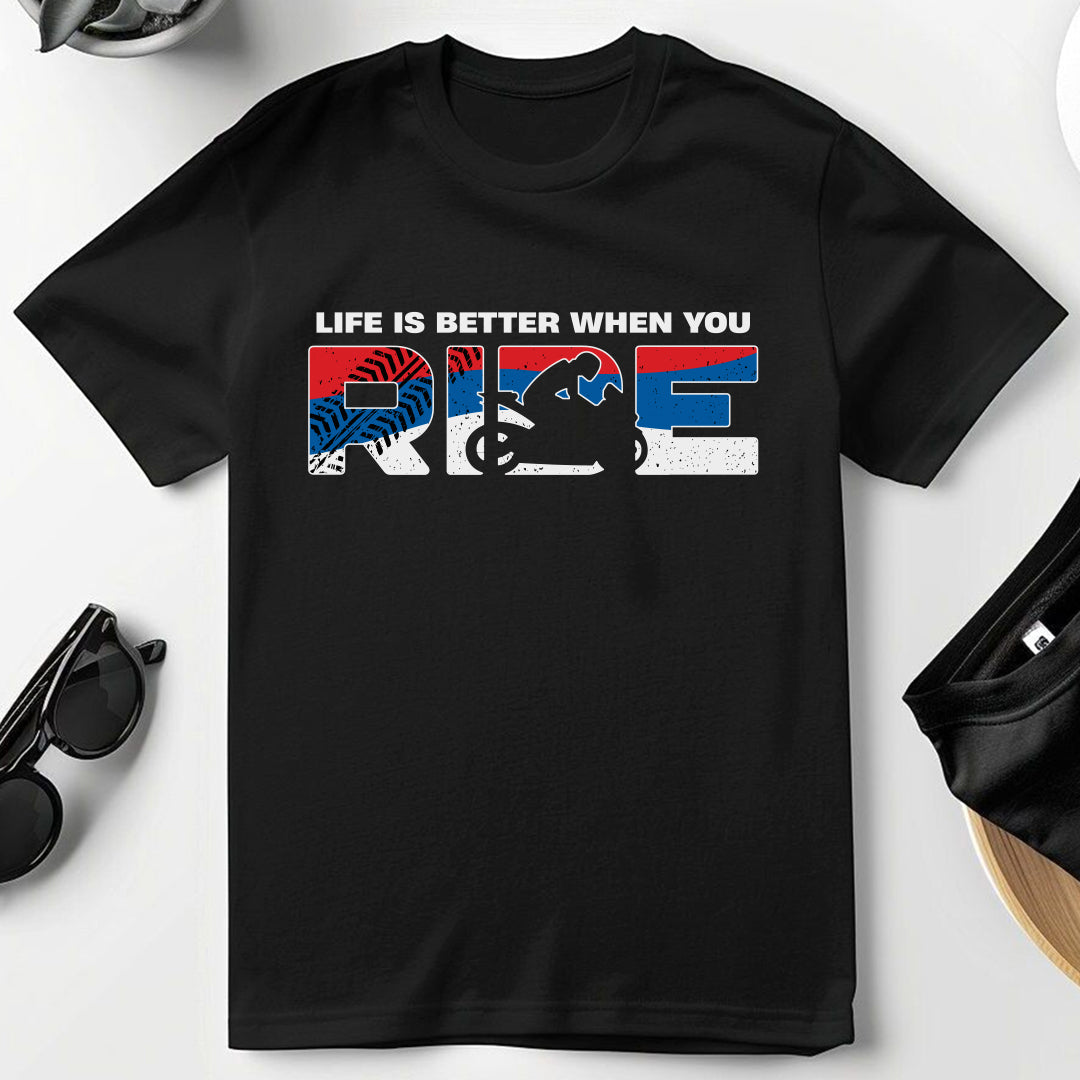 Crna majica Life Is Better When You Ride za motocikliste