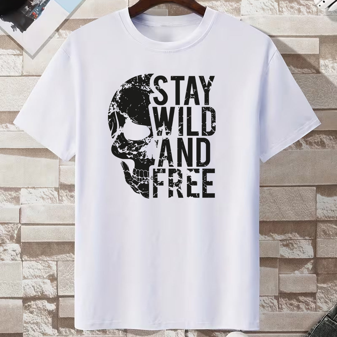 Bela pamučna majica stay wild and free sa modernim natpisom