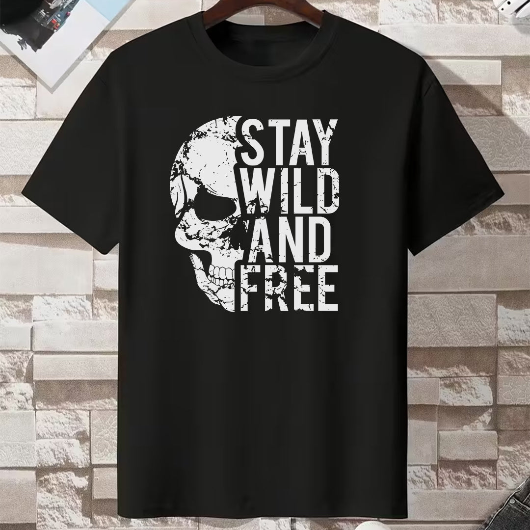 Crna pamučna majica stay wild and free sa modernim natpisom