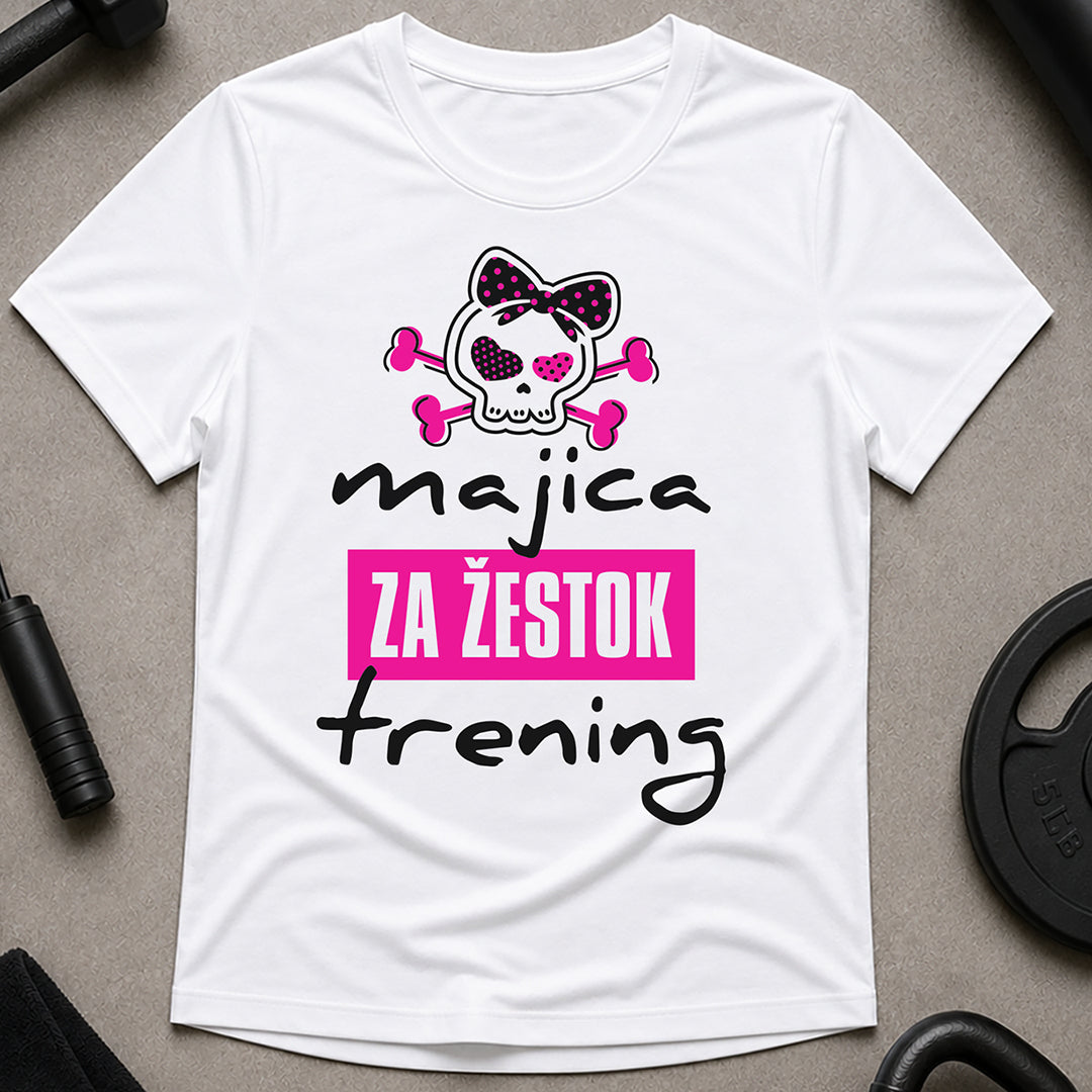 bela majica sa natpisom majica za zestok trening
